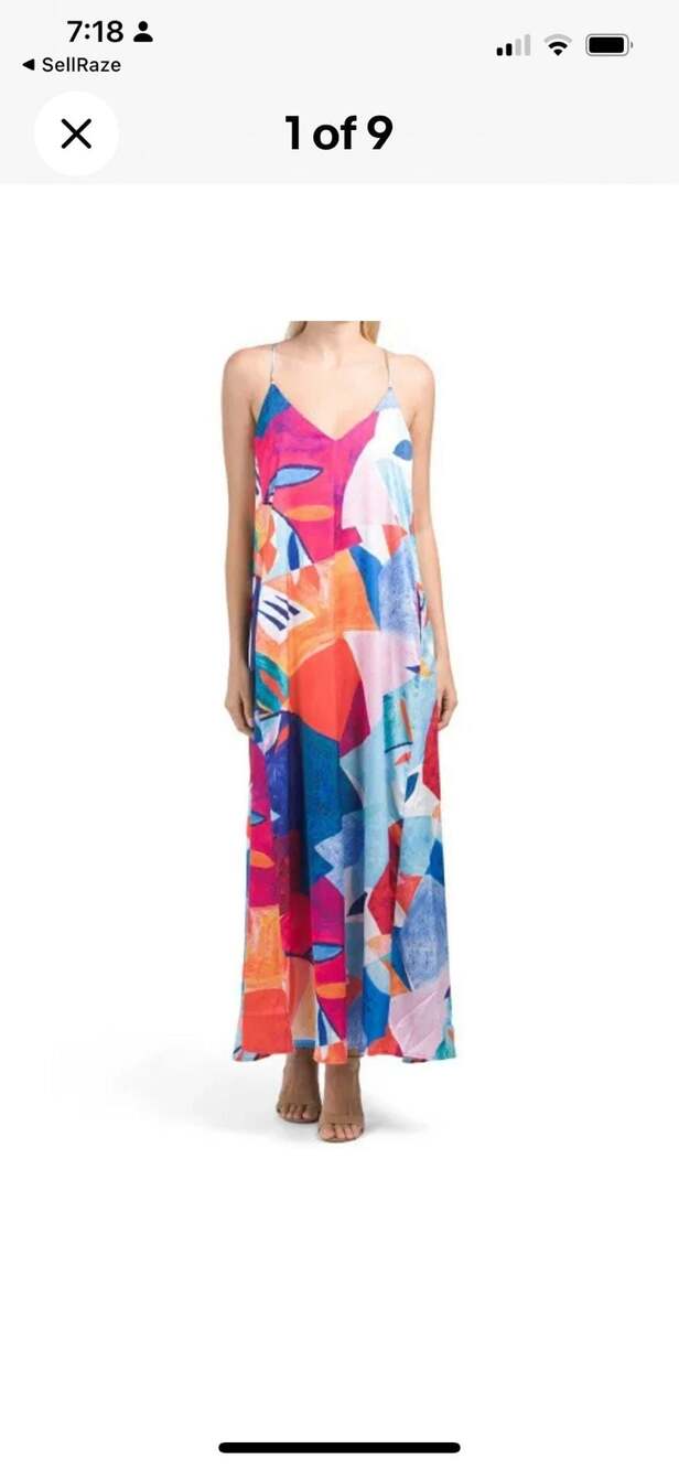 Milly NY Abstract Paint Print V-Neck Maxi Dress